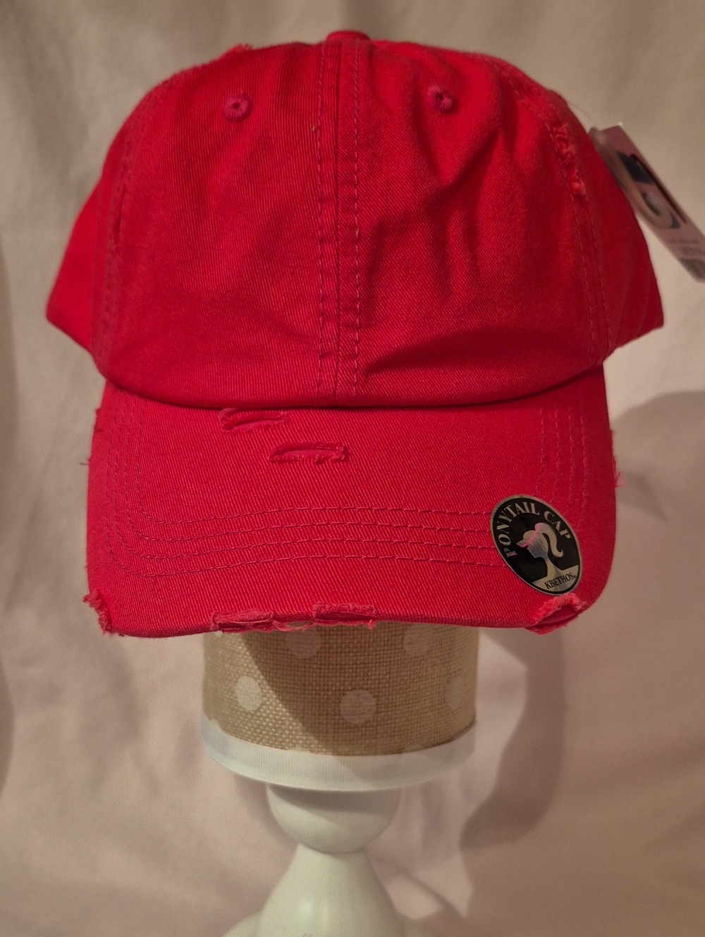 KBETHOS Pink Distressed Ponytail Baseball Cap